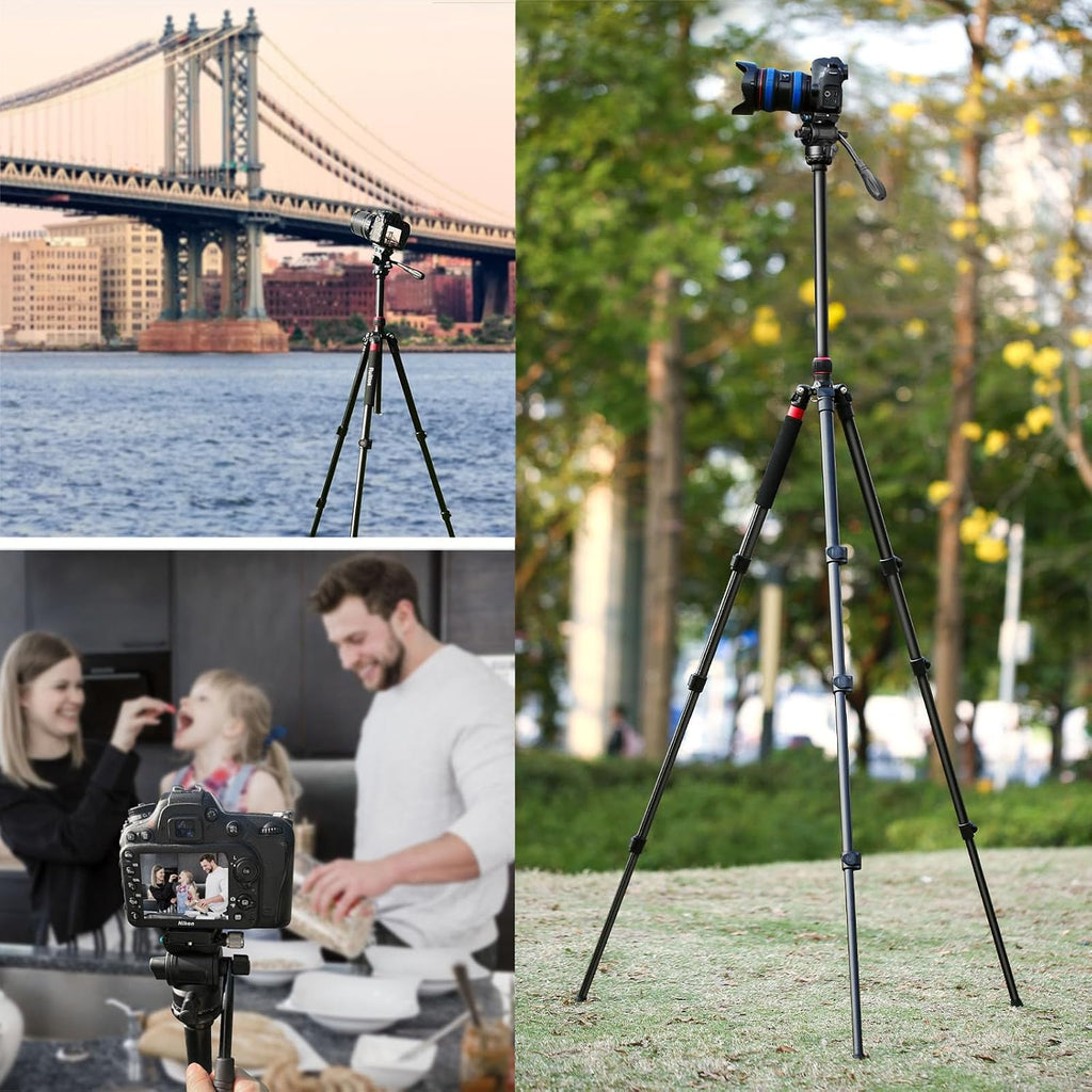 Camera Tripod, 70" Video Tripod with Fluid Head, Aluminum Heavy Duty Tripod with Carry Bag, Professional Camera