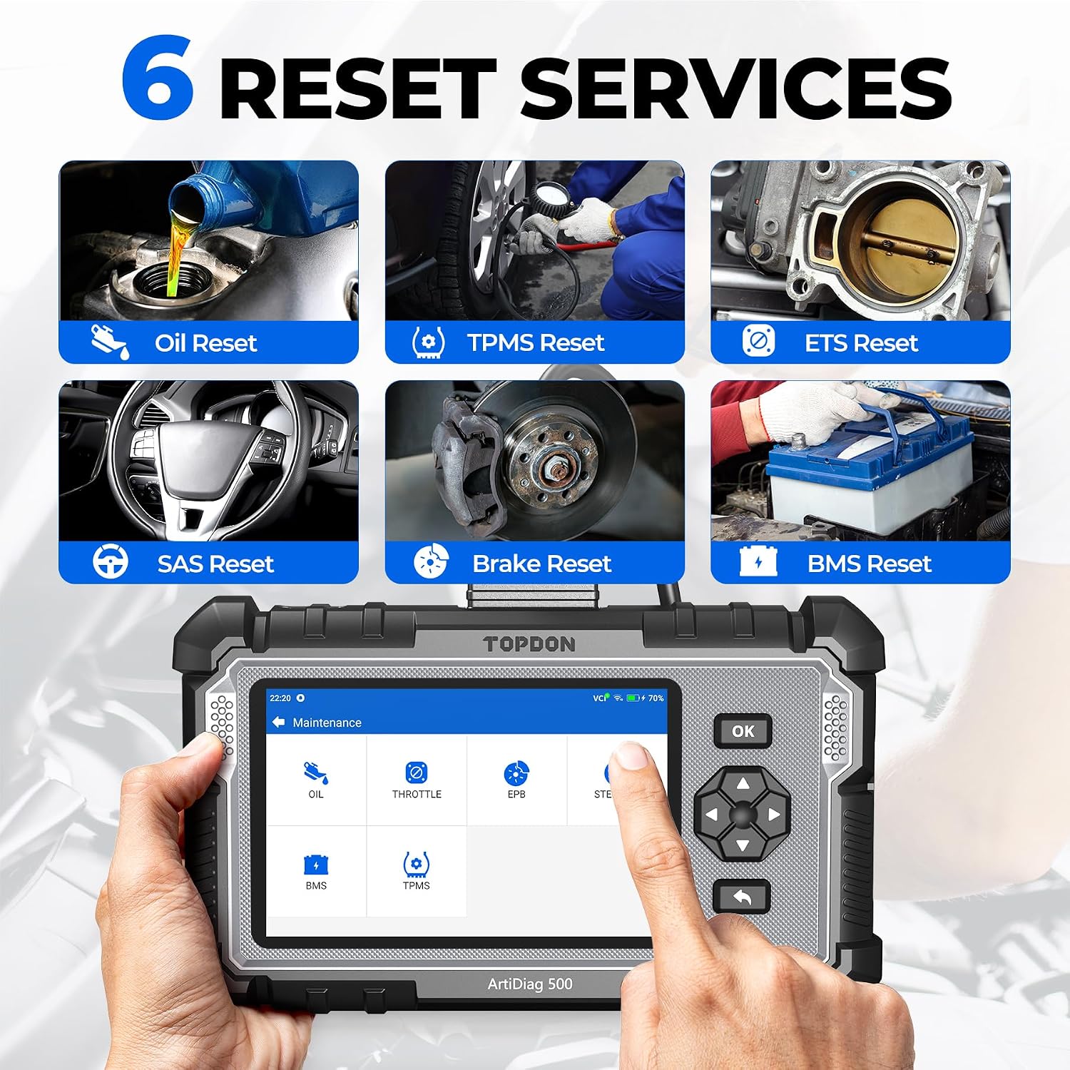 AD500 OBD2 Scanner Car Diagnostic Tool, Engine ABS SRS Transmission | Oil SAS Throttle TPMS BMS EPB Reset, AutoVIN
