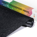 Black Glitter HTV Vinyl- 10” x 5ft Black Glitter Iron On Vinyl | Glitter HTV for All Cutting Machine, Glitter Heat