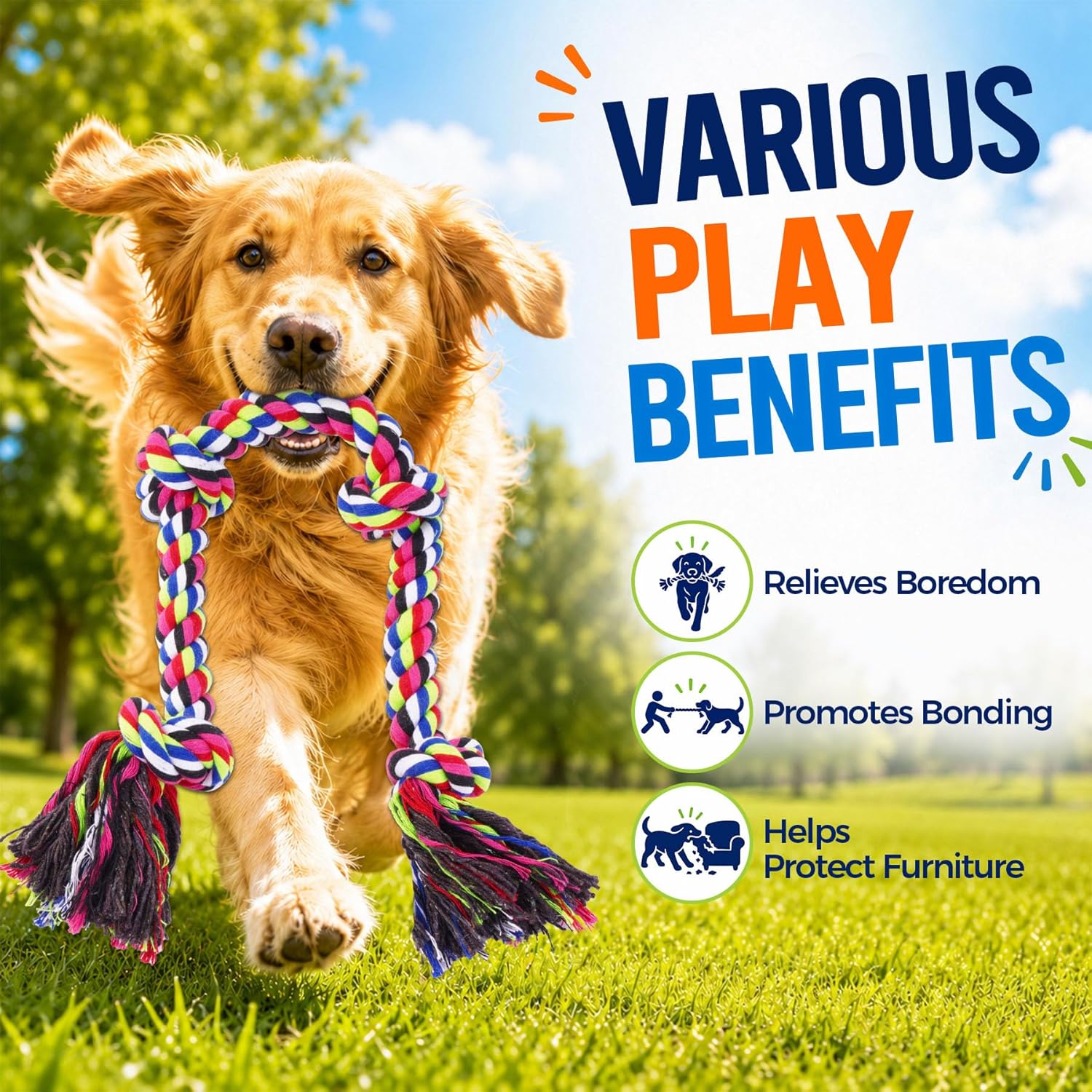 Tough Dog Rope Toys for Aggressive Chewers, Tough Tug of War Dog Toys for Large, Medium & Small Dogs – 5 Pack
