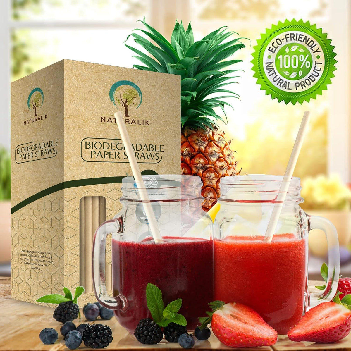 300/1000-Pack Extra Durable Brown Paper Straws Biodegradable- Premium Toxin Free Paper Straws Bulk- Drinking Straws