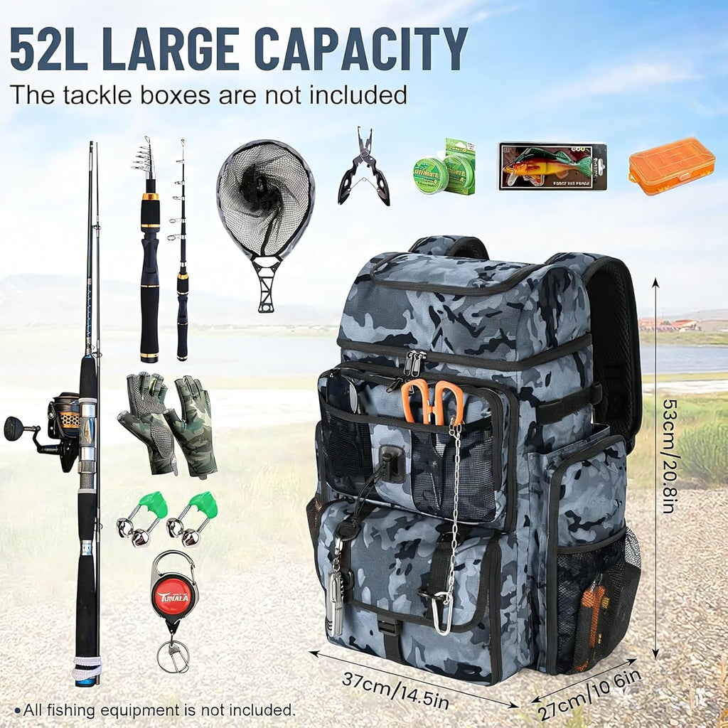 Fishing Tackle Backpack with Rod Holder, Large Tactical Backpack, Fishing Gear Tackle Box Tactical Backpack, Water