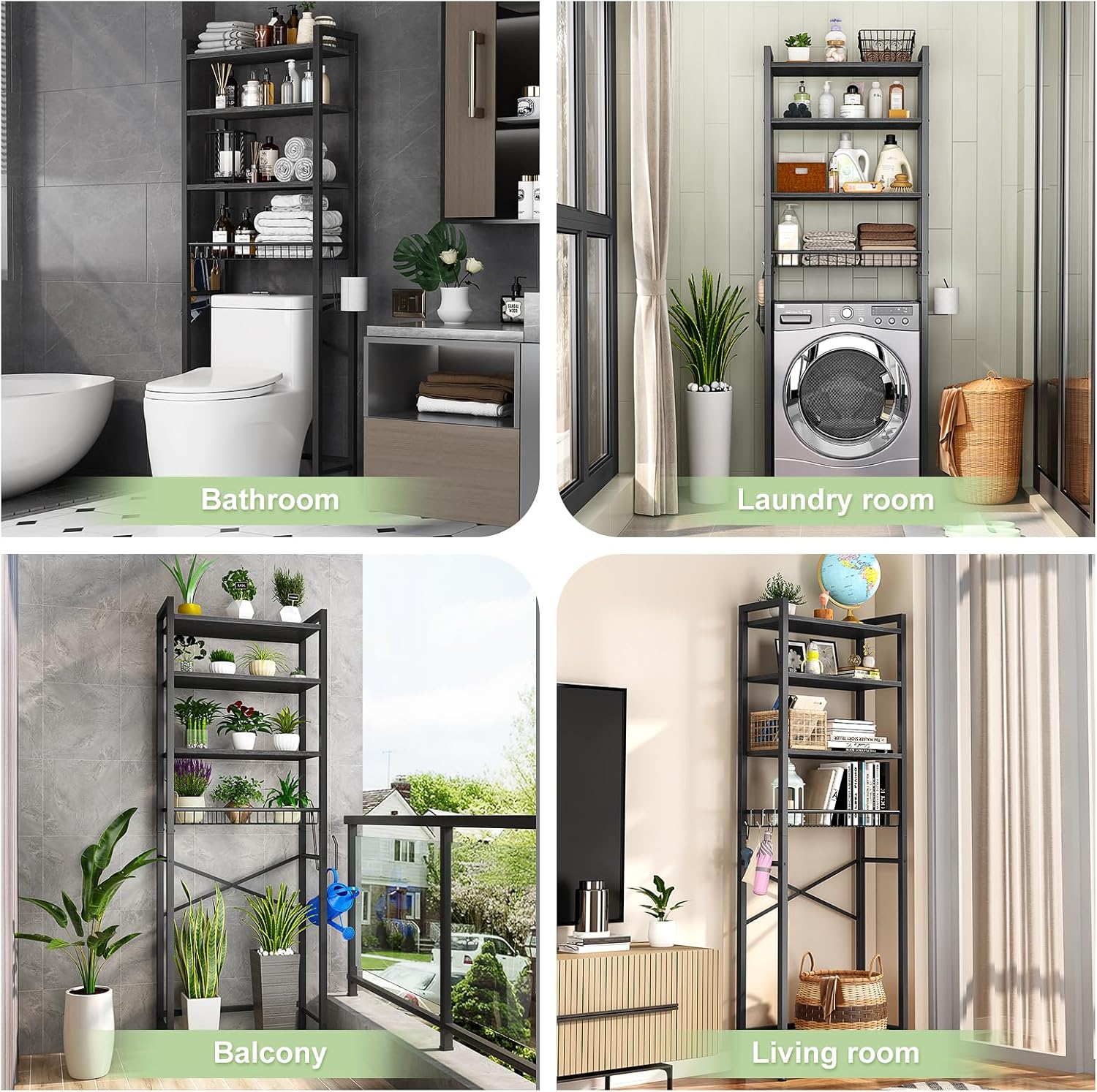 Over-The-Toilet Storage Rack, 4-Tier Bathroom Organizer Shelf Over Toilet with Adjustable Shelf and Basket