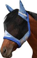 Horse Fly Mask UV Protective Fine Mesh with Extra Wool Soft Touch on Skin Fly and UV Protection Aquamarine-Black M