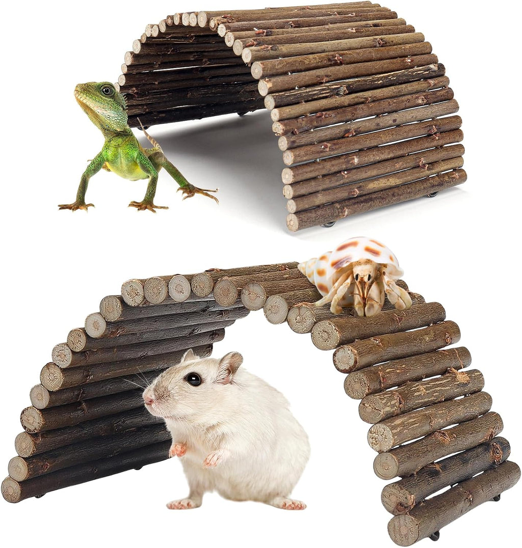 2PCS Reptile Hideout Hermit Crab Bendable Bridge, Wooden Hermit Crab Hideout Climbing Toys, Reptile Tank Habitat