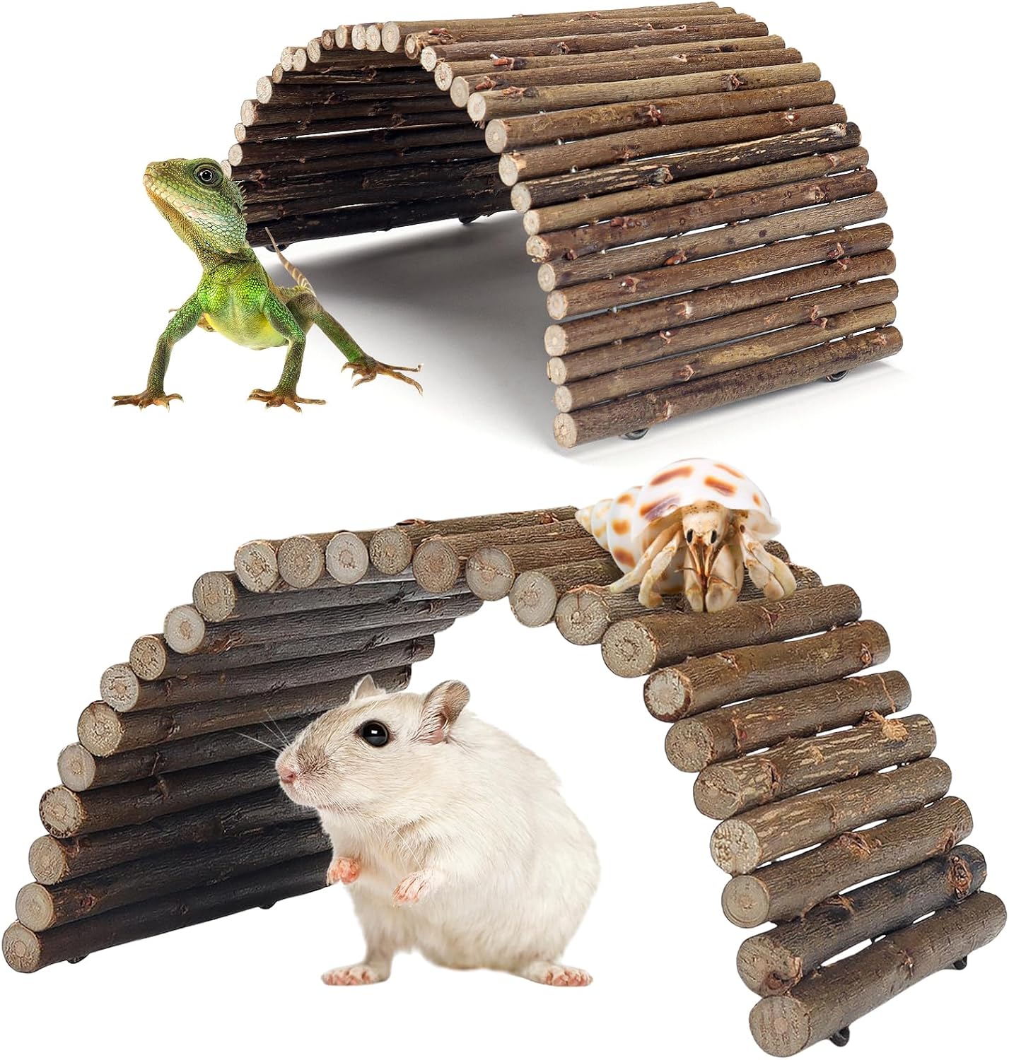 2PCS Reptile Hideout Hermit Crab Bendable Bridge, Wooden Hermit Crab Hideout Climbing Toys, Reptile Tank Habitat