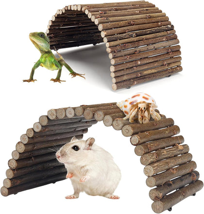 2PCS Reptile Hideout Hermit Crab Bendable Bridge, Wooden Hermit Crab Hideout Climbing Toys, Reptile Tank Habitat
