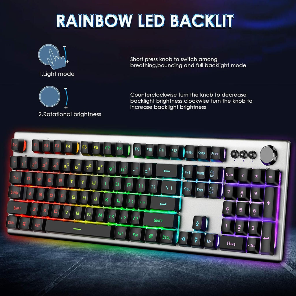 RGB Backlit Gaming Keyboard with Mouse Combo and Mouse pad, Multimedia Keyboard Knob,Mechanical Feel USB Wired