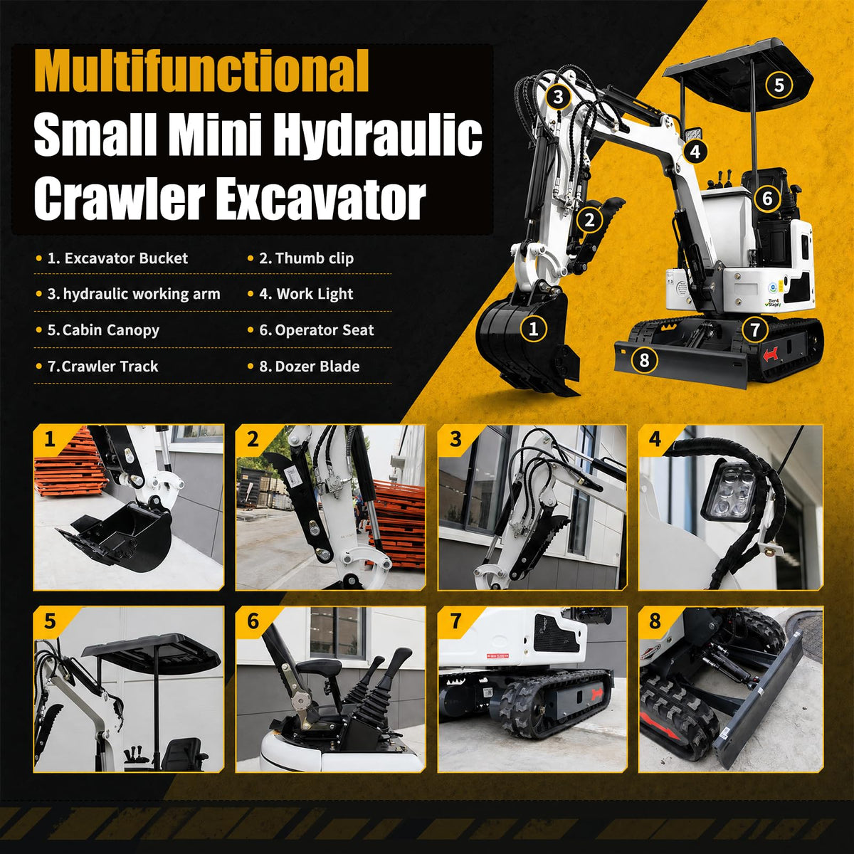 2650lb Mini Excavator with 13.5HP Gas Engine (White1)