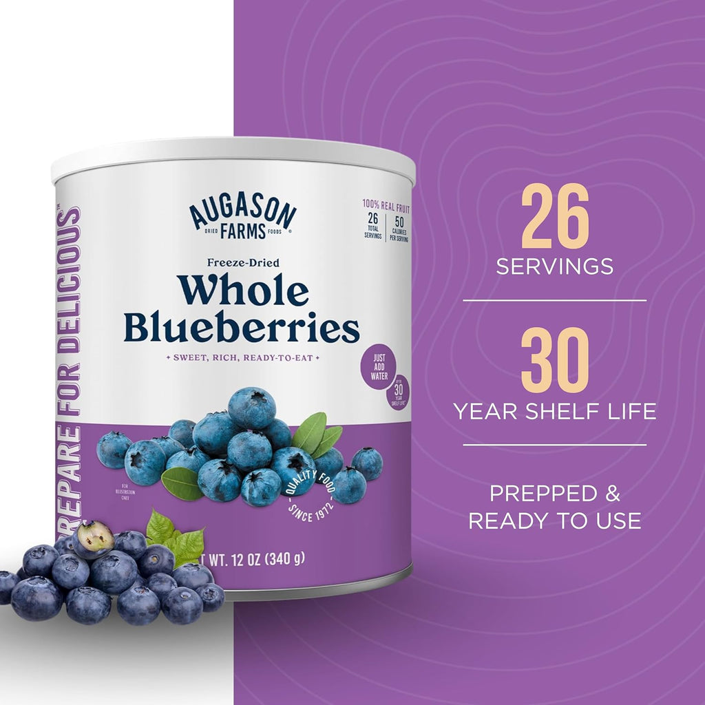 Freeze-Dried Whole Blueberries Can | Emergency Food Supply, 26 Servings, 30 Year Shelf Life, Great for Cooking