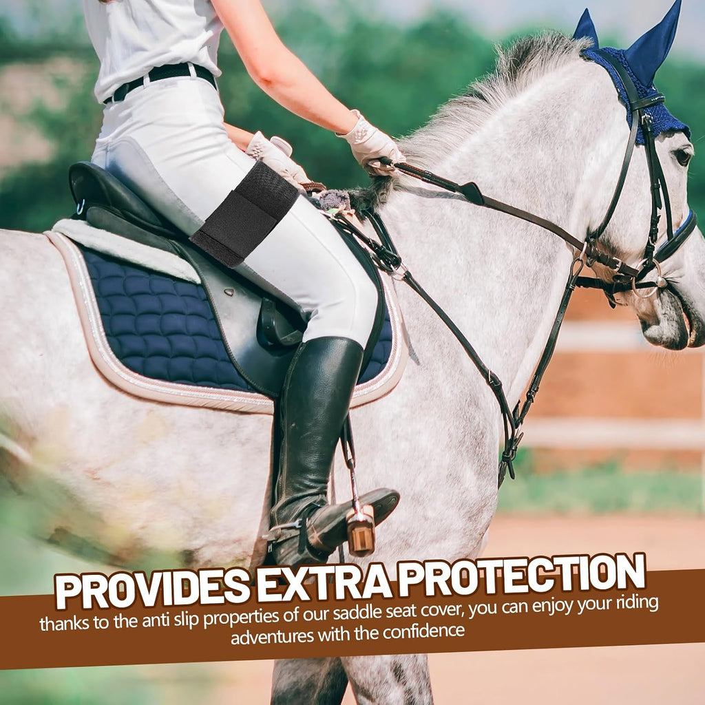 Western Anti Slip Grip Saddle Seat Cover Black Horse Saddle Cover with Adjustable 2 Elastic Leg Bands for Christmas