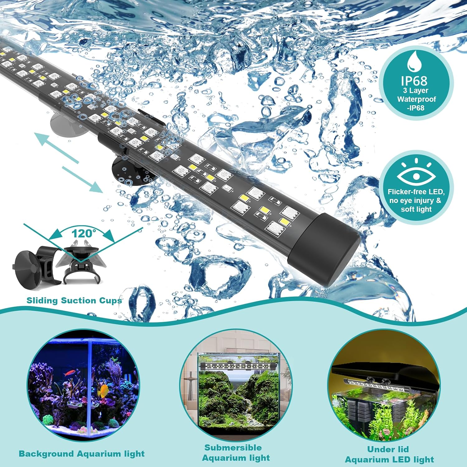 24/7 Submersible LED Aquarium Light for Plants Fish Tank, 15 Inch | IP 68 Waterproof Full Spectrum Led Aquarium Plant