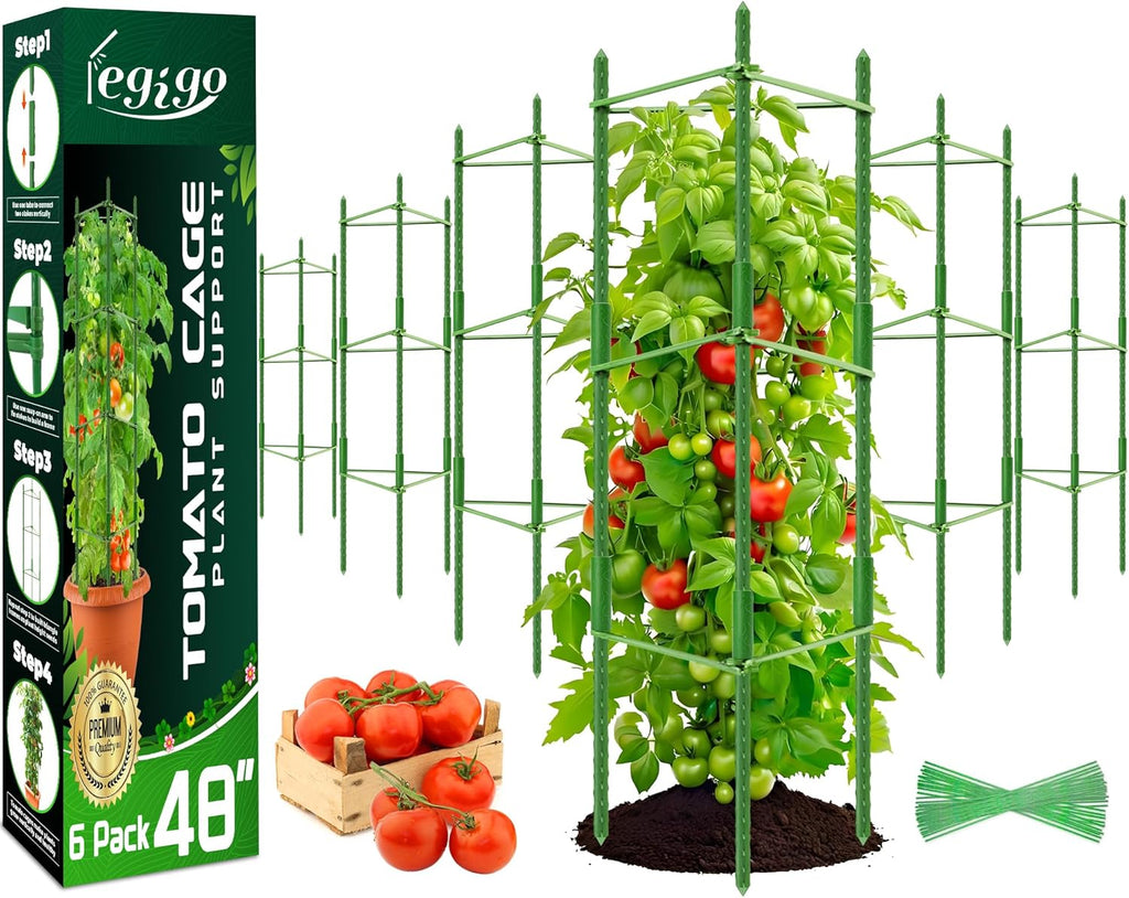 6-Pack Tomato Cage for Garden Plant Support- Up to 48inch Garden Stakes Tomato Cage, Tomato Trellis for Potted