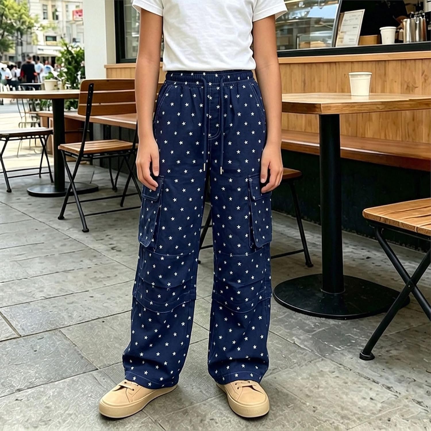 Girls Wide Leg Cargo Sweatpants Elastic Waist Parachute Pant | Teens Lightweight Quick Dry Hiking Pants, Y2K Hip Hop