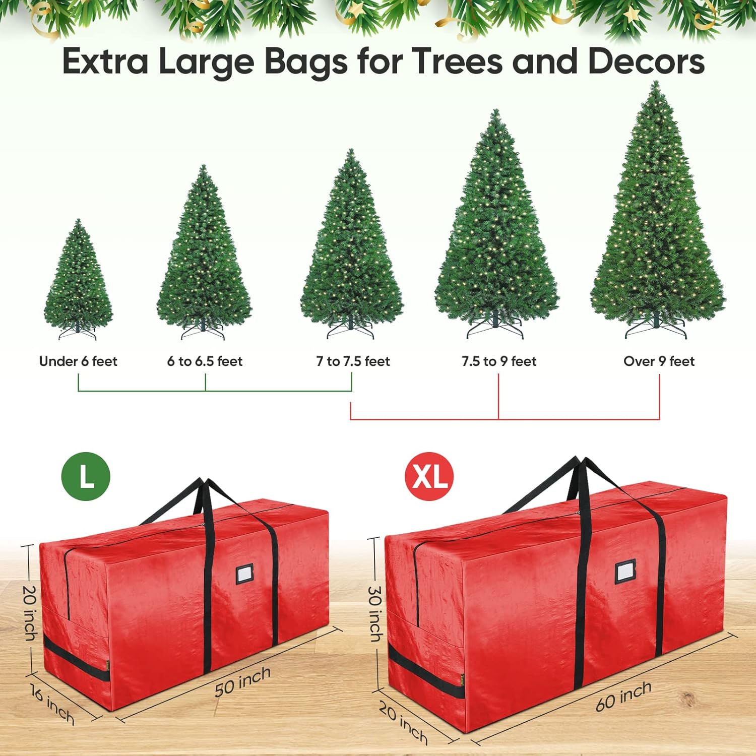 7.5 ft Christmas Tree Storage Bag, Heavy Duty Extra Large Artificial Christmas Tree Bag with Reinforced Handles and