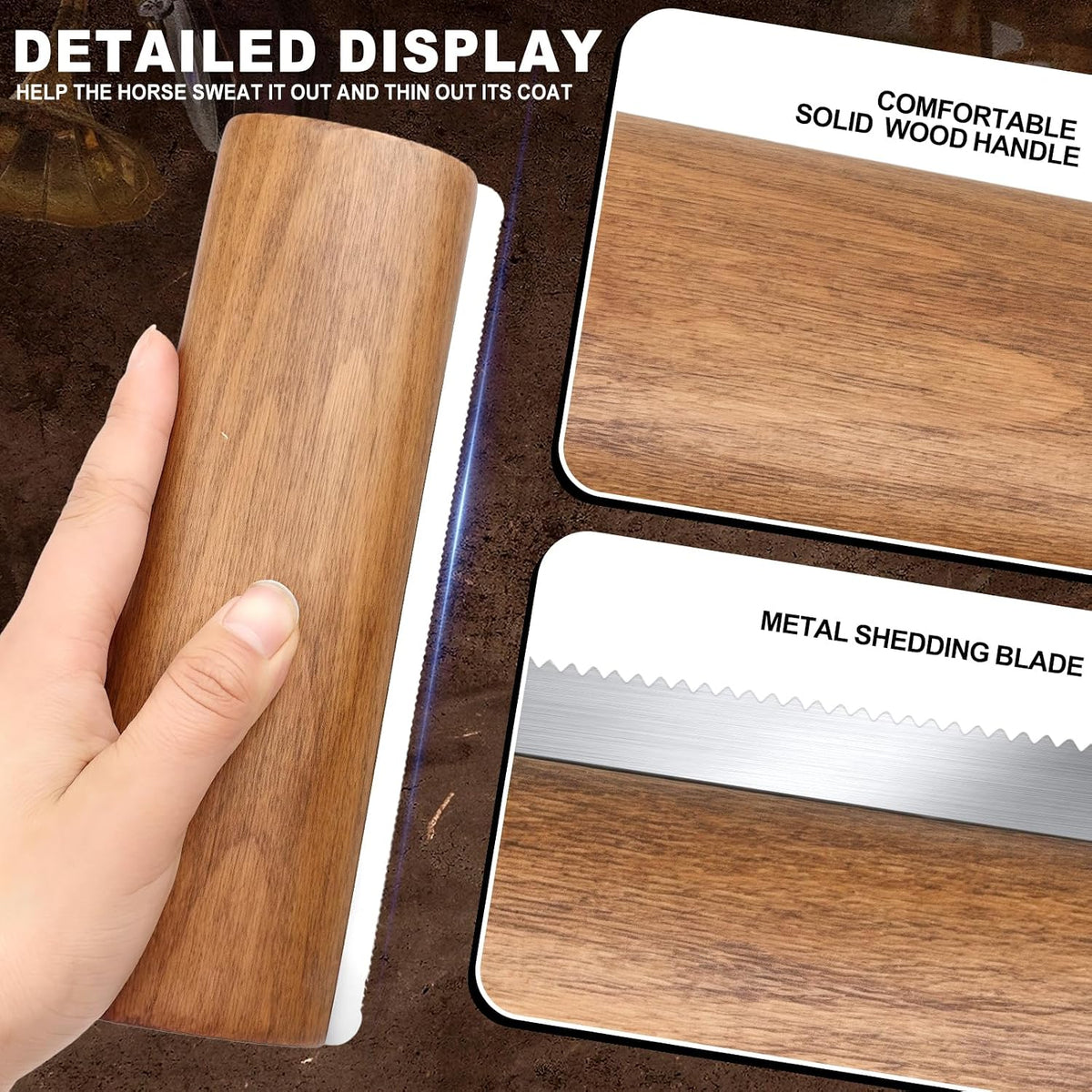 Professional Large Wooden Horse Deshedding Brush 7.87in/20cm