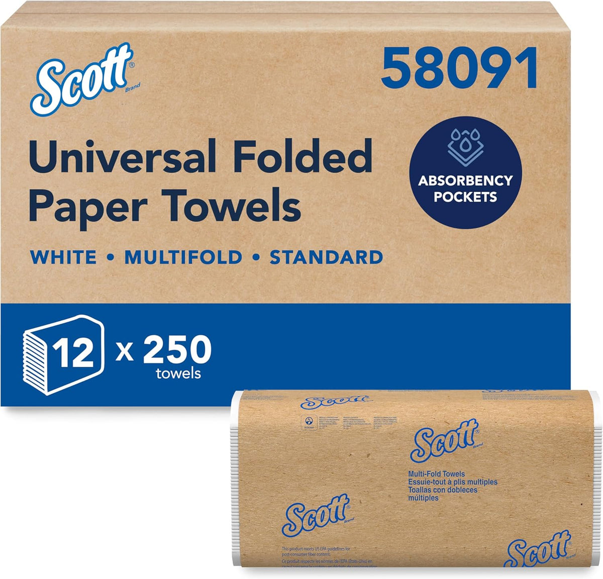 Multifold Paper Towels, Bulk, 12 x 250 Sheets (58091)