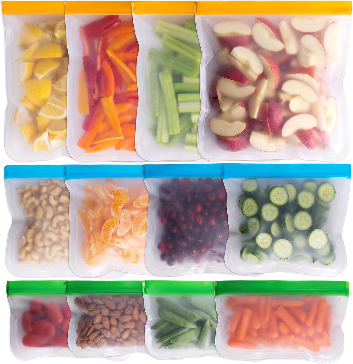 12 Pack Reusable Food Storage Bags | BPA-Free | Leakproof
