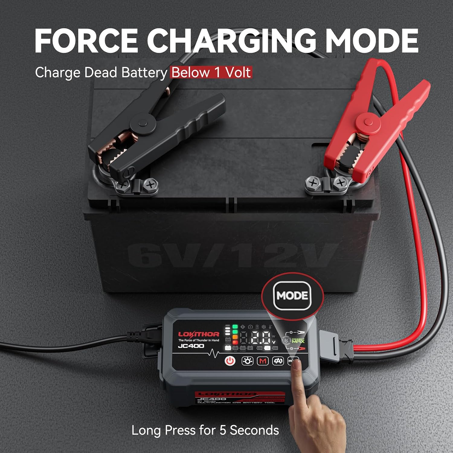 JC400 2A/1A/750mA 6/12V Car Battery Charger & 2500A Jump Starter