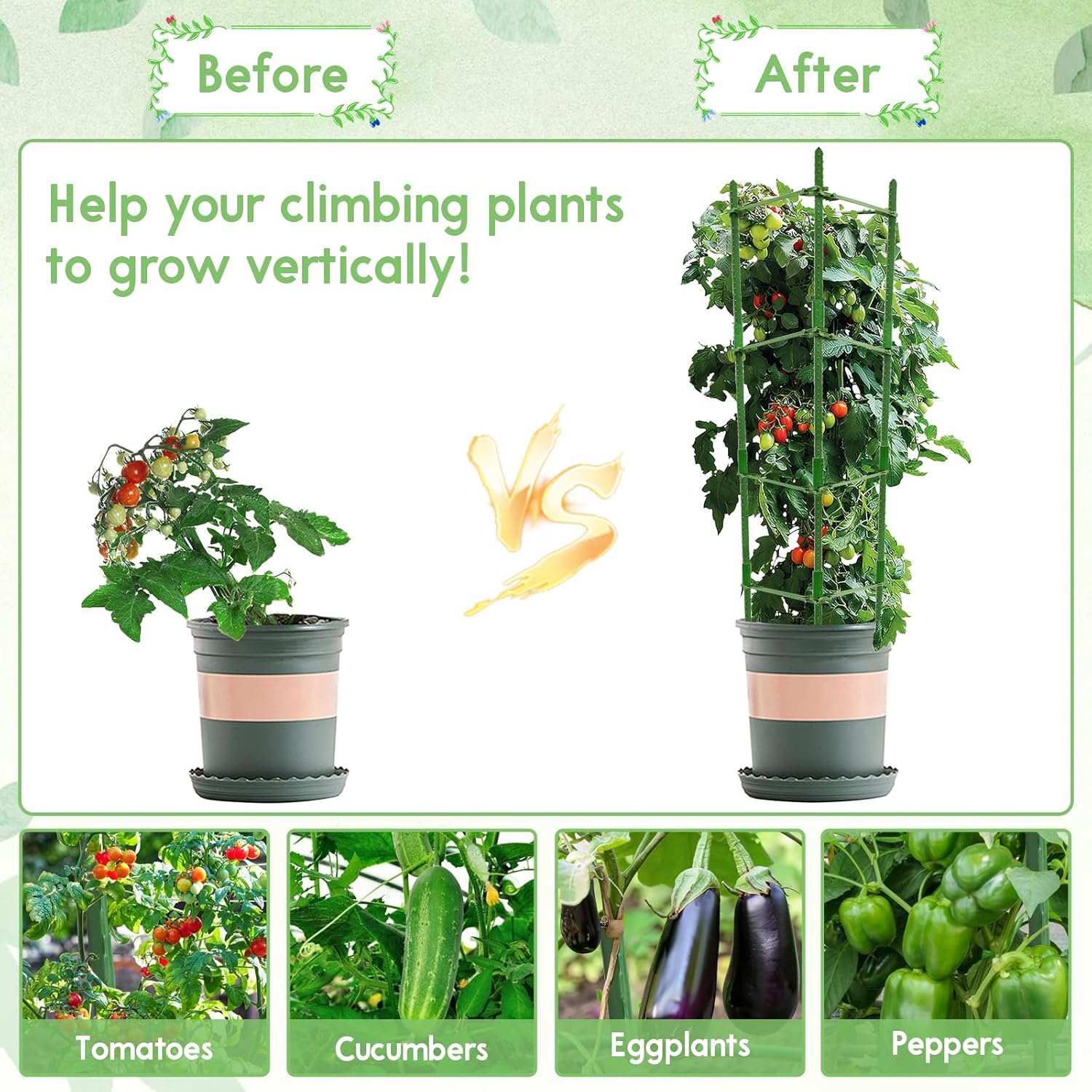 2 Pack 5.2 FT Tomato Cages for Garden- 63inches Heavy Duty Garden Stakes, Adjustable Tall Tomato Plant Support Tomato
