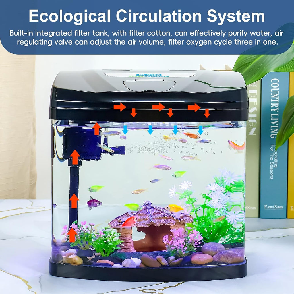 3 Gallon Glass Aquarium Betta Kit with Flip-Top Port