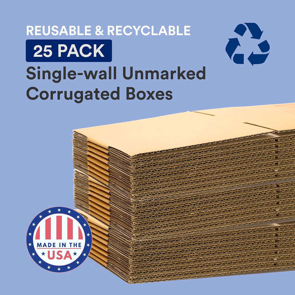 Shipping Boxes 14L x 10W x 5H 25-Pack Flat Corrugated Cardboard Box for Packing, Moving and Storage