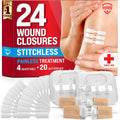 Emergency Wound Closure Strips - 24pk - 3 Types Easy to Use Butterfly Bandages - Stitchless & Painless Laceration