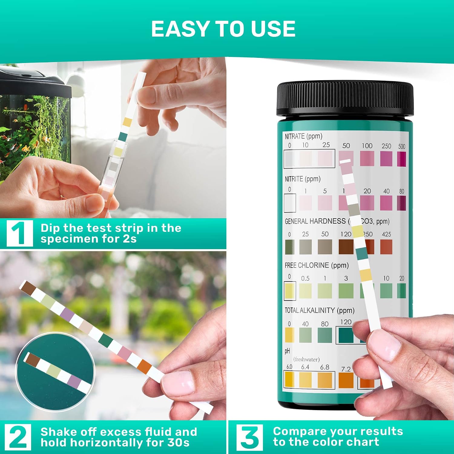 Aquarium Test Strips - 9-in-1 Aquarium Test Kit with eBook - Aquarium Water Test Kit with Quick and Accurate Fish