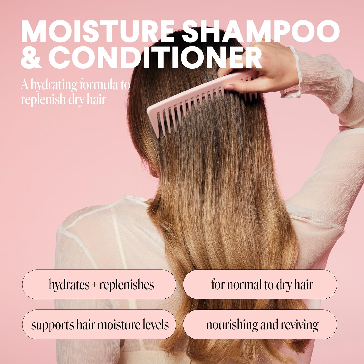Moisture Shampoo + Conditioner Bathroom Set (2 Count) 27 oz Each for Dry, Coarse, Stressed, Frizzy Hair, Made with