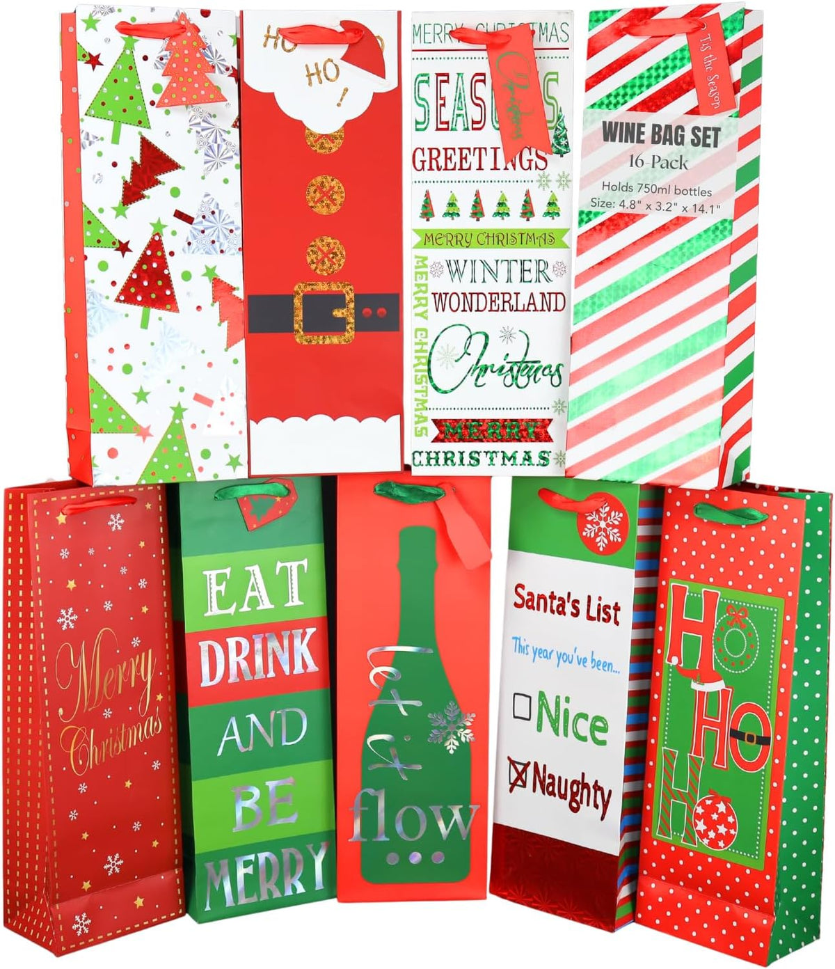 16-Pack HD Christmas Wine Bottle Gift Bags Assorted