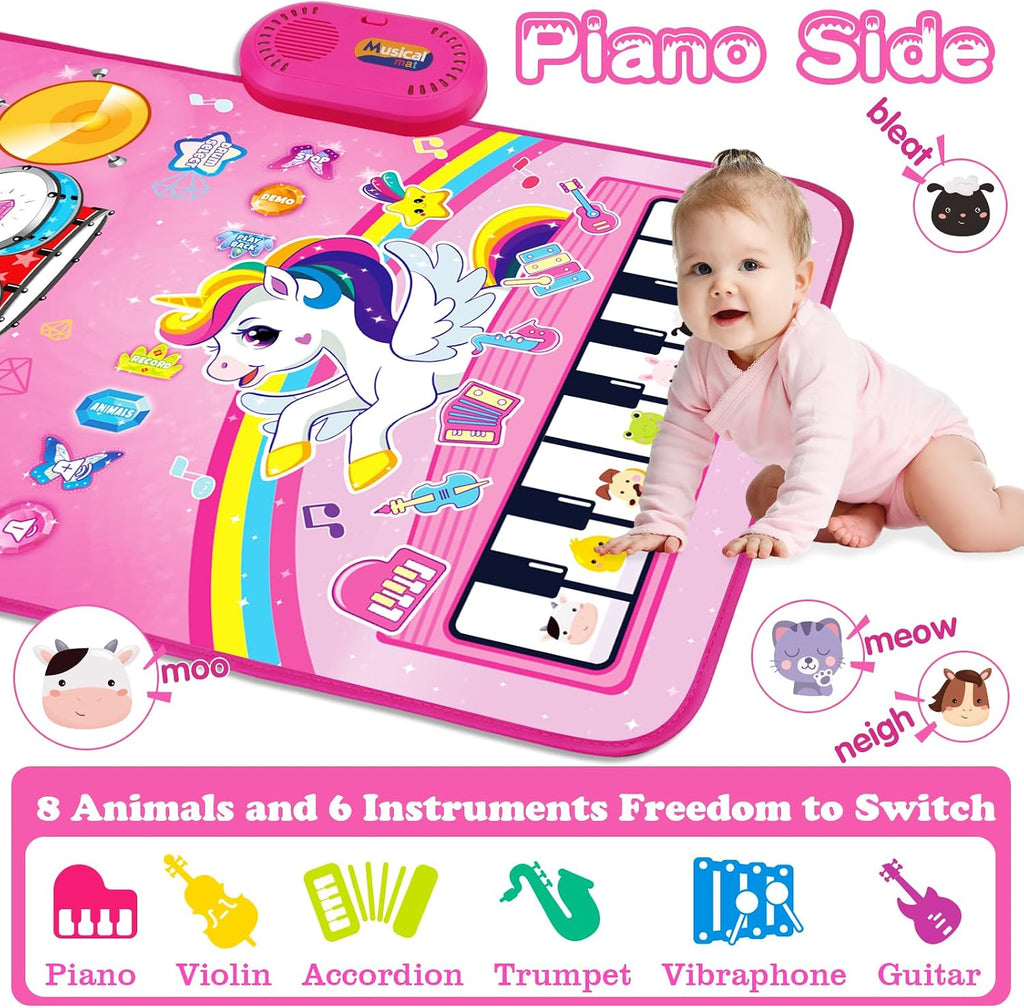 Toys for 1 Year Old Girl Gifts: 3 in 1 Baby Music Mat Toddler Toys Age 1-2 | Piano Drum Animal Touch Unicorn Toy