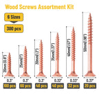 Wood Screws Assortment Kit, 300 pcs, Rose Gold, Phillips Head