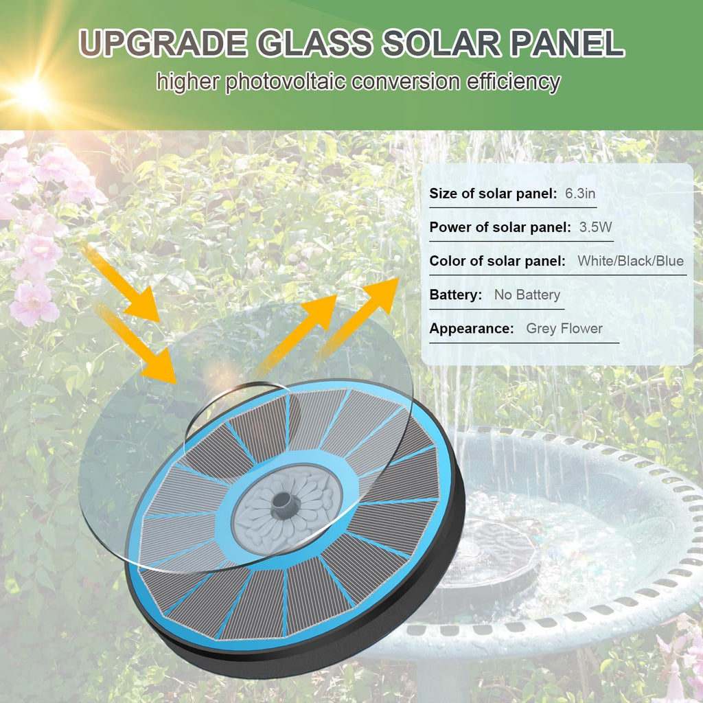 Solar Fountain for Bird Bath Direct Sunlight High Efficiency 3.5W Glass Panel Solar Water Fountain Outdoor Garden