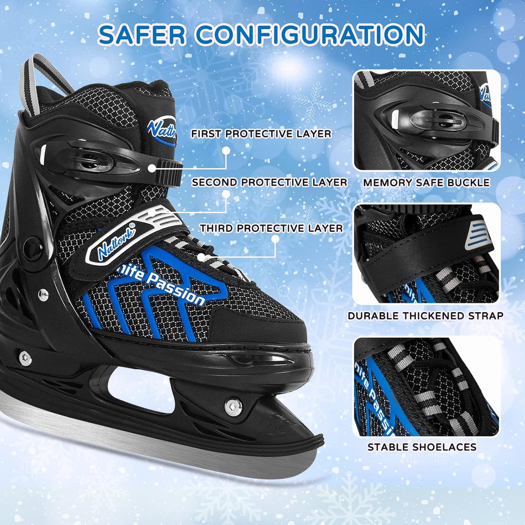 Kids Ice Skates Adjustable Boys or Girls Adult Ice Hockey Skates Lace-Up Ice Skate Youth for Beginner with Breathable