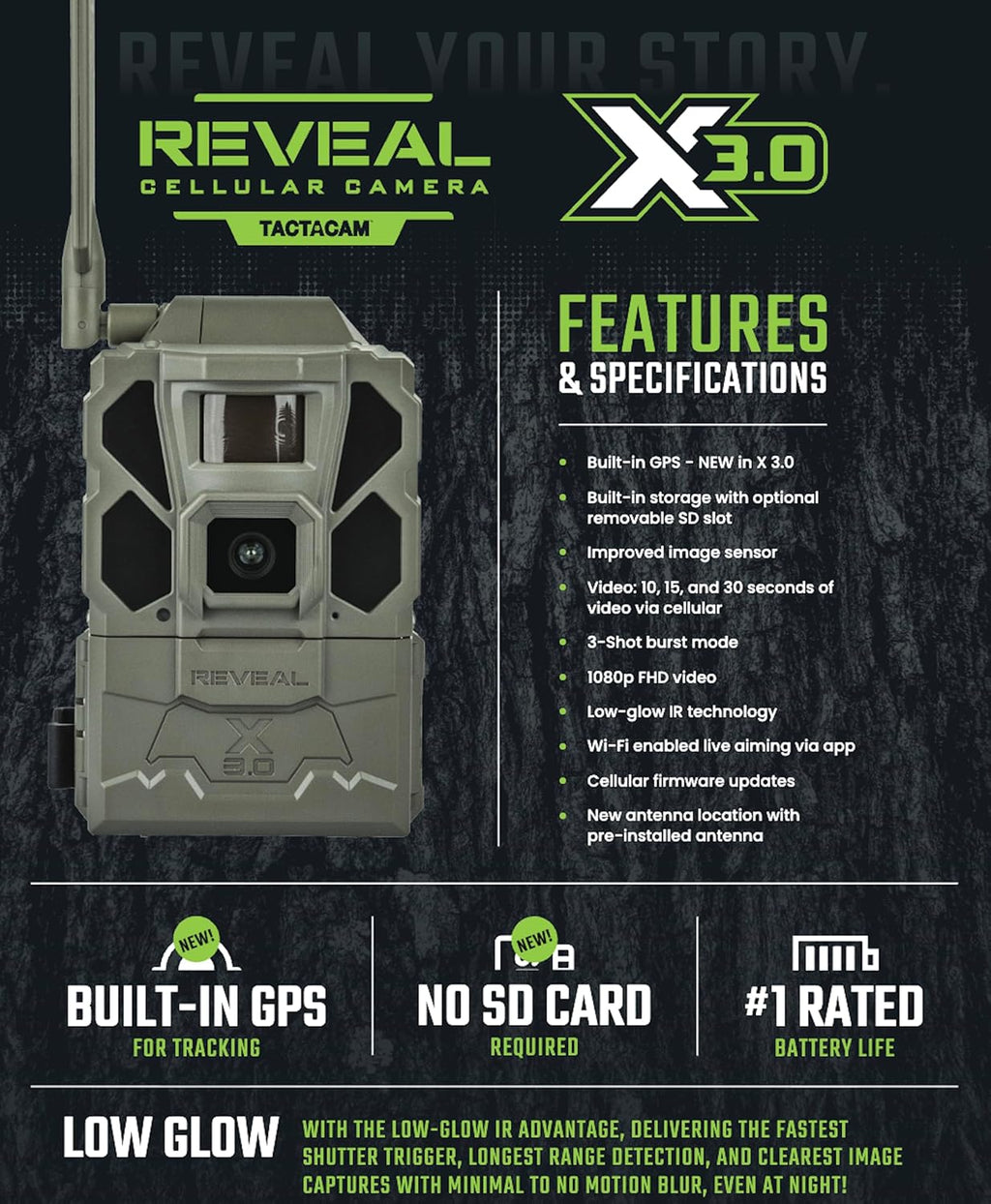 Reveal X 3.0 Cellular Trail Camera, Night Vision, Waterproof | 4K photo, 1080p video; auto-connect multi-carrier LTE;