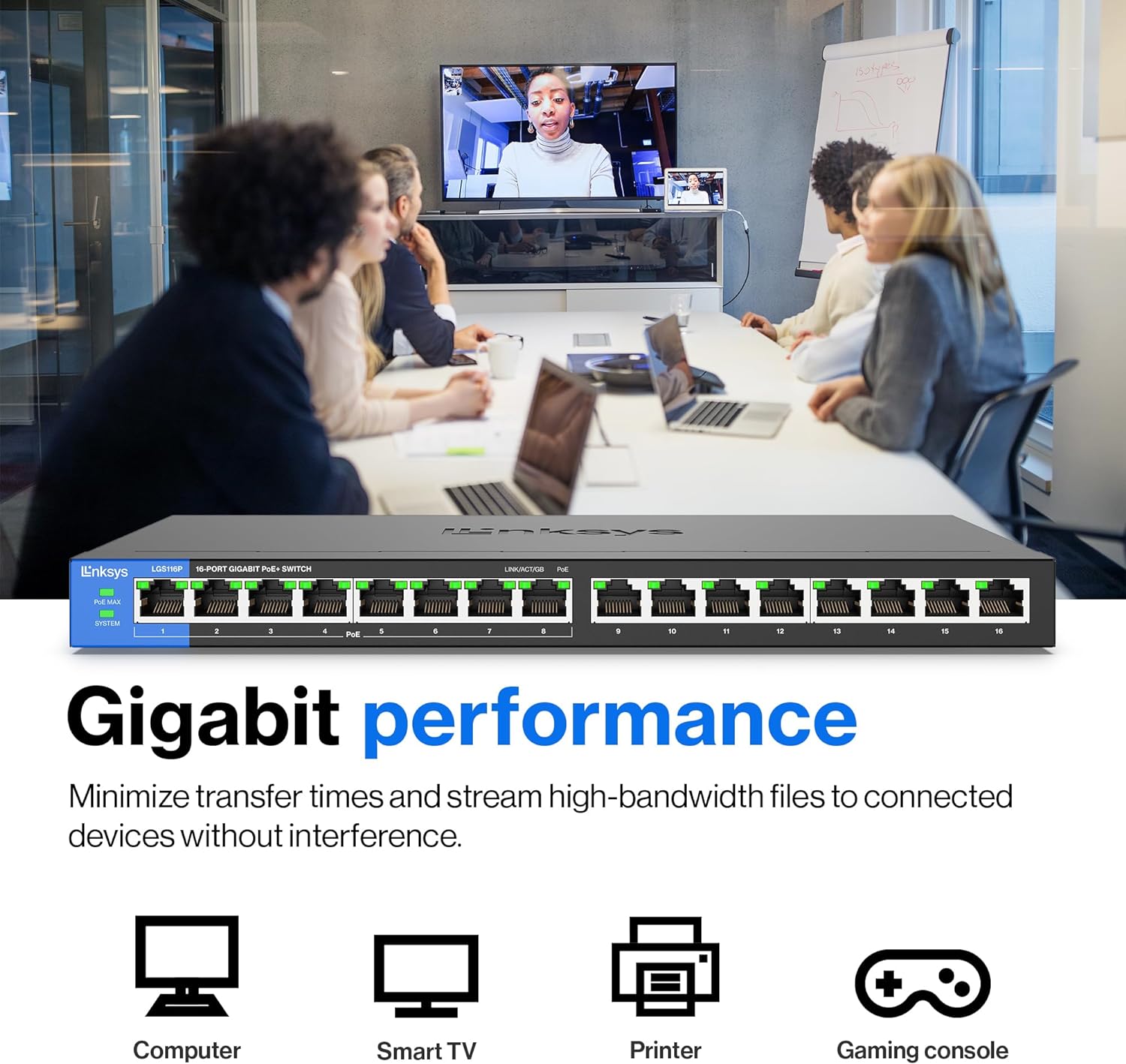 LGS116P 16 Port Gigabit Unmanaged Network PoE Switch with 8 PoE+ Ports @ 80W - Ideal for Business, Home, Office, IP