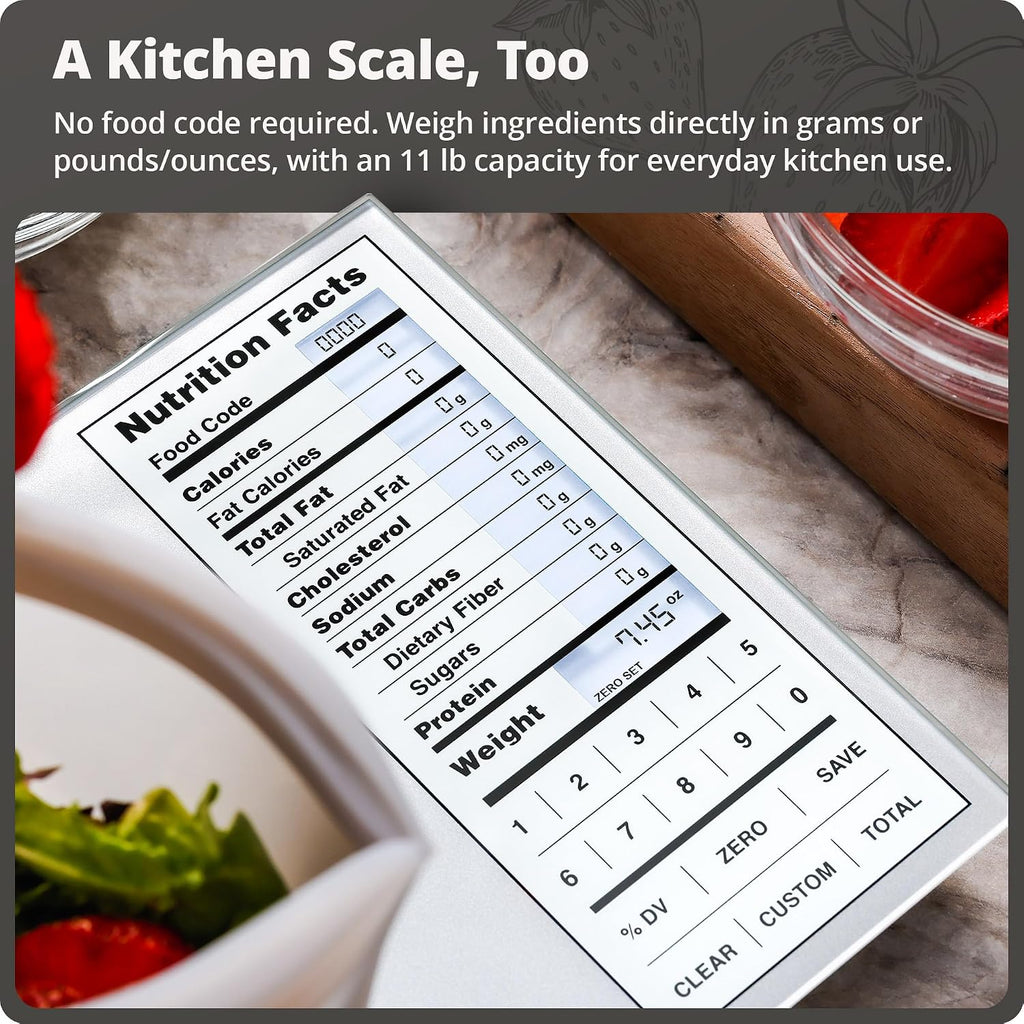 Food Scale with Nutrition Calculator, 2,000 Codes (Silver)