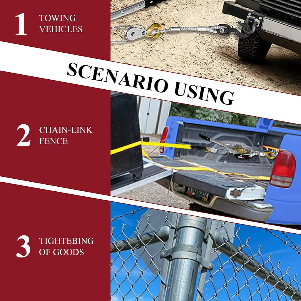 Come Along Winch, 2 Ton (4480 lbs) Pulling Capacity, 7 ft Steel Cable, 2 Hooks, Heavy Duty Ratchet Power Puller Tool