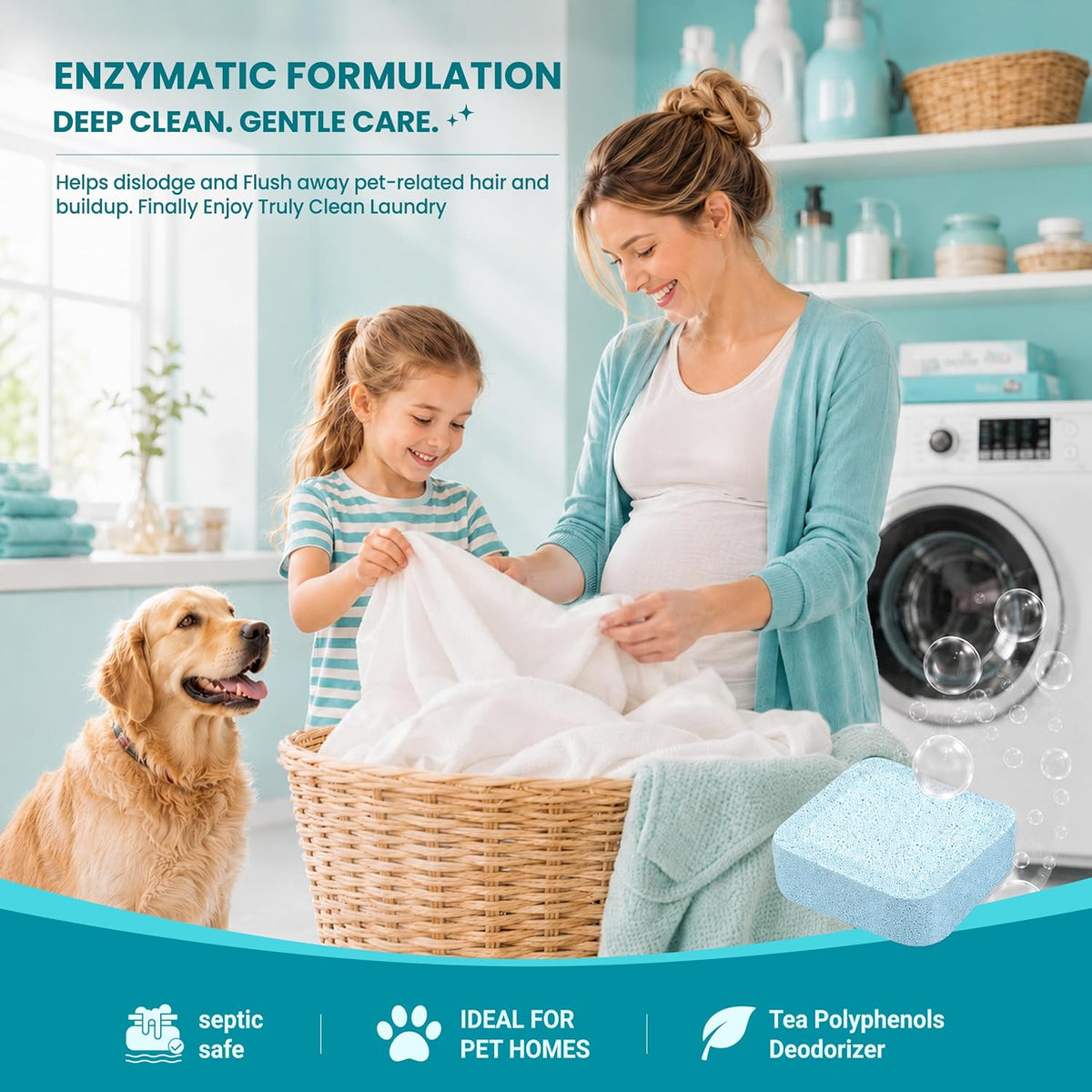Washing Machine Cleaner Tablets for Pet Owners, Odor Remover, 24 Count