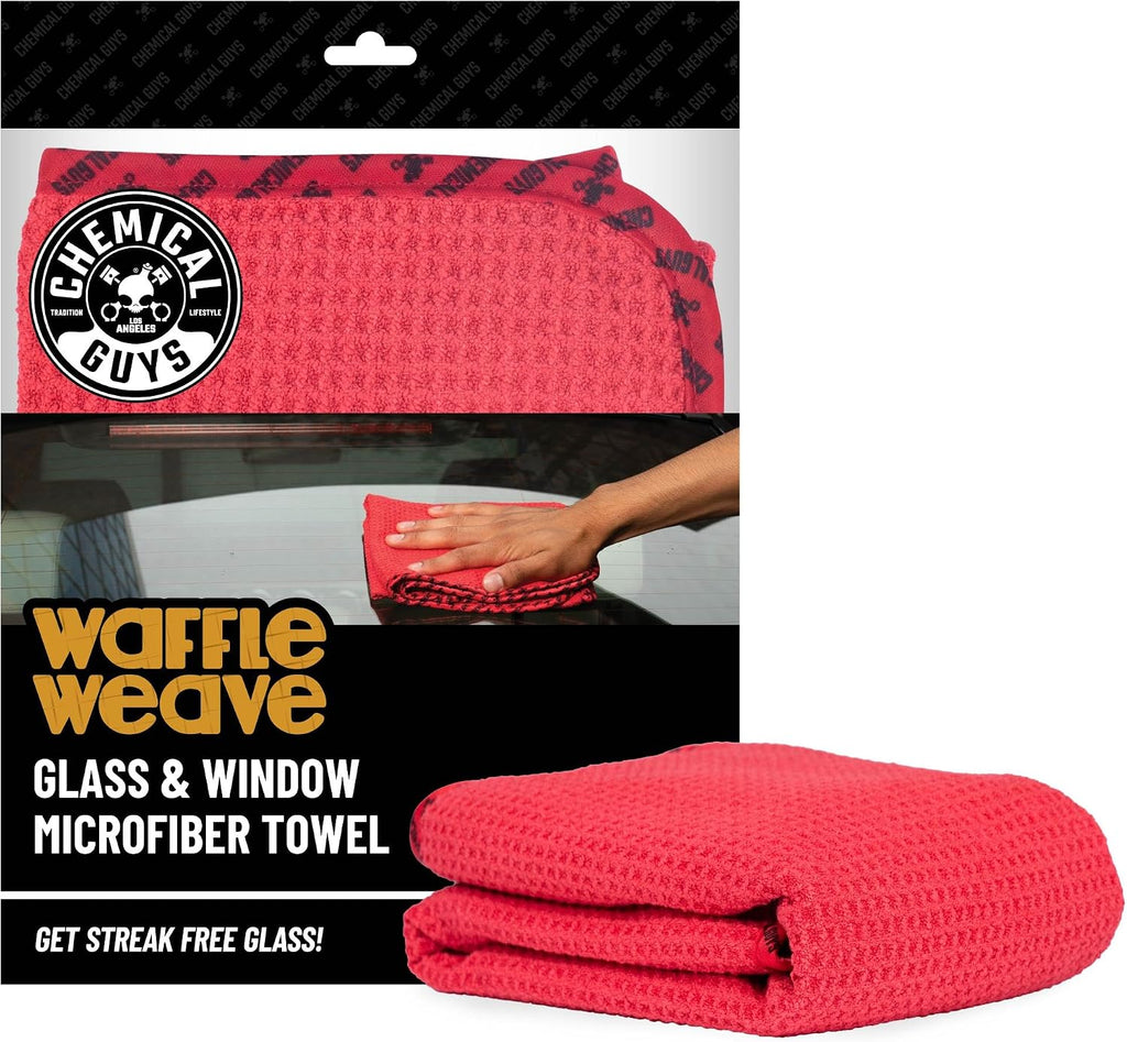 Waffle Weave Glass & Window Microfiber Towel, Red, 24 x 16 | Waffle-weave towel wipes glass, mirrors and windows