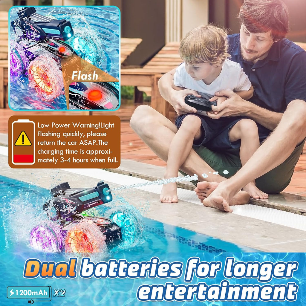 Amphibious Remote Control Car, 4WD RC Cars for Boys Age 8-12 with Water Gun, Remote Control Boat for Kids, 2.4 GHz