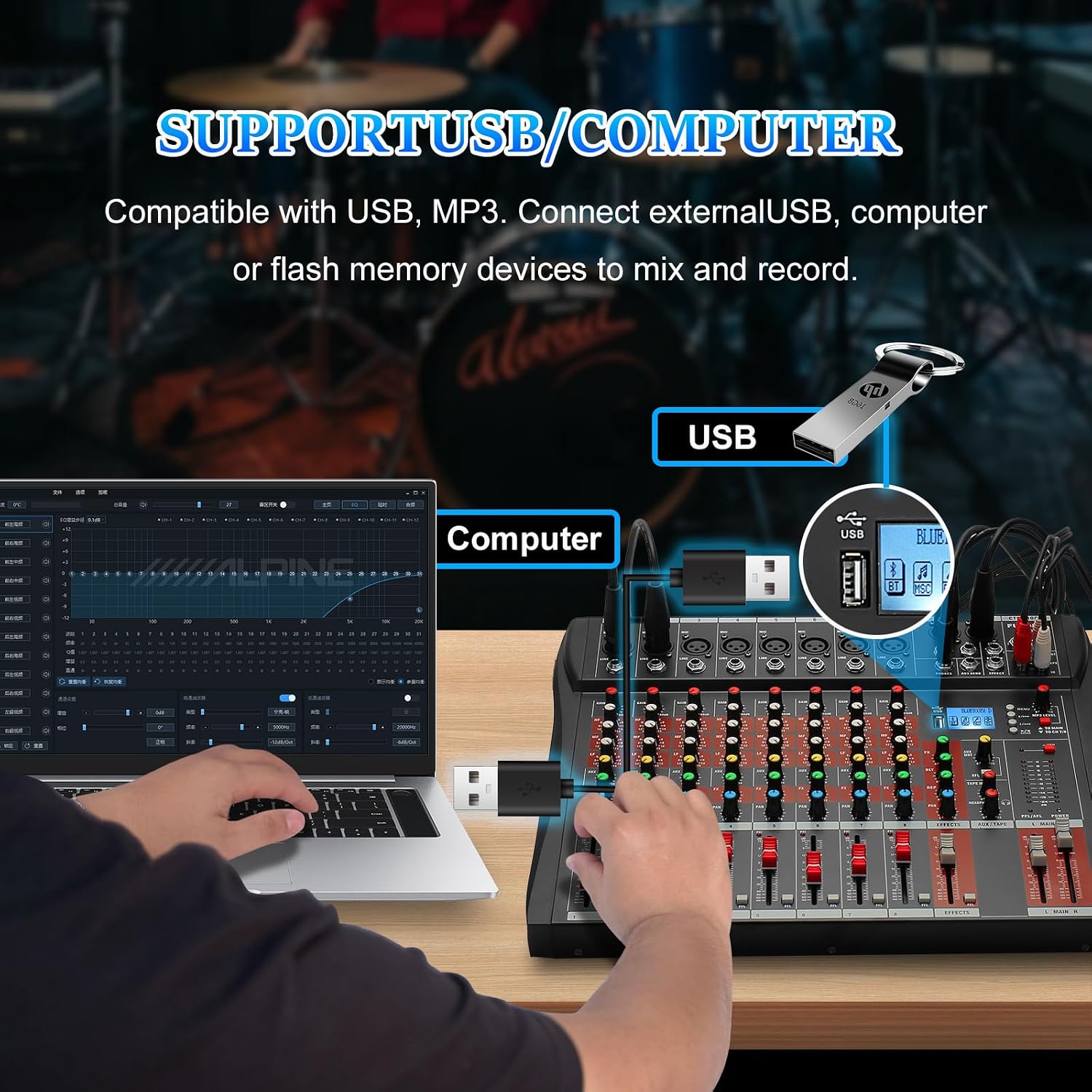 Audio Mixer 8 Channel, CT-80S Professional Sound System Mixer Board DJ Mixing Console with Reverb MP3 Player