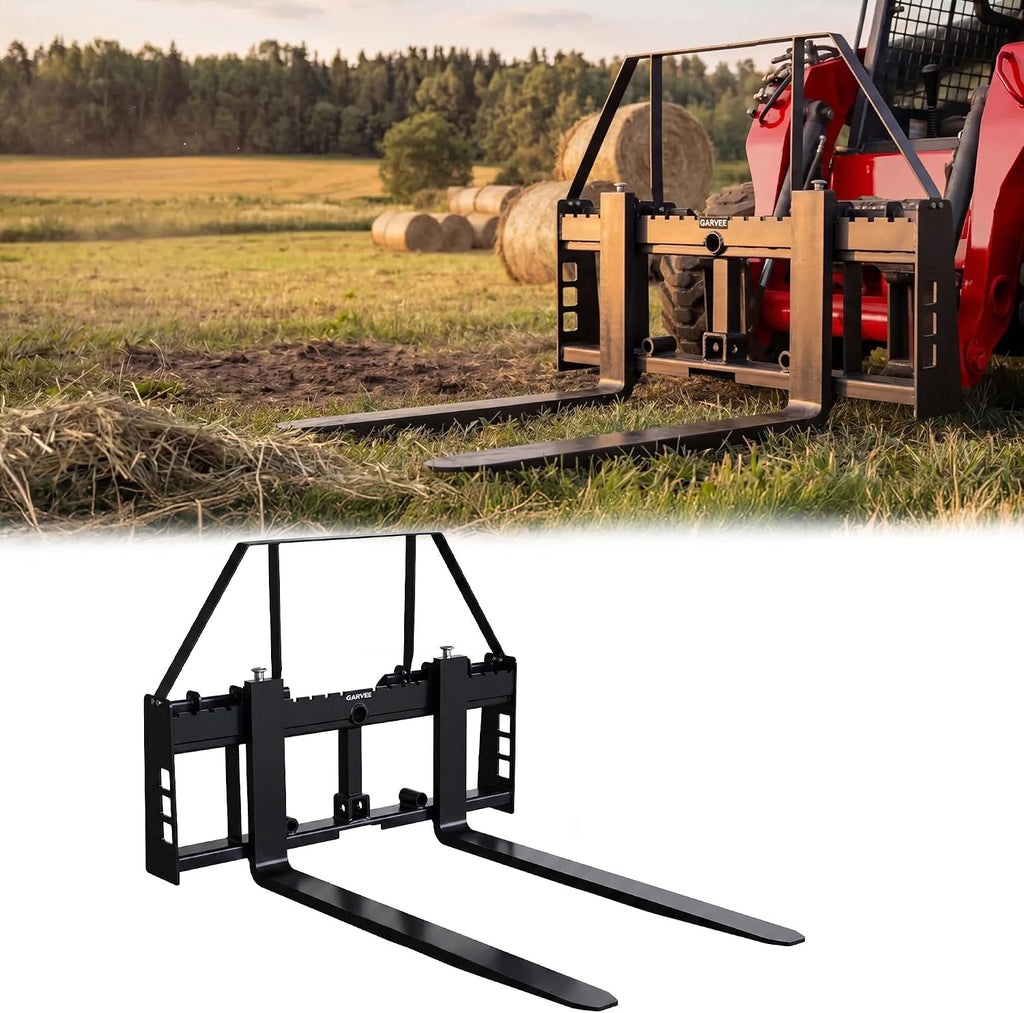 Skid Steer Pallet Fork Frame with 48" Fork Blades for Loaders | 4000Lbs, Pallet Fork Attachment with 2" Hitch