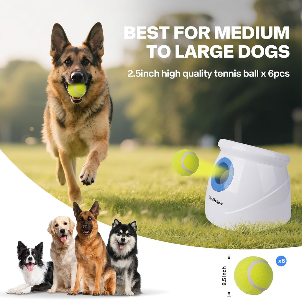 Automatic Ball Launcher for Large Dogs，Adjustable 10-40ft Distance,Rechargeable Dog Ball Thrower with 6 Tennis
