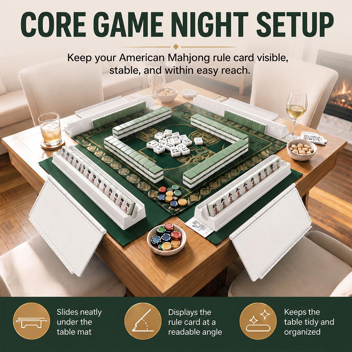 3D Printed Mahjong Card Holder for Table, White, Wavy Style