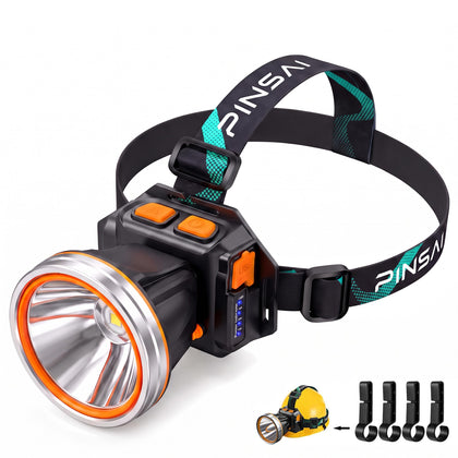 LED Headlamp Rechargeable Head Light for Forhead Ultra Bright Head Lamp with Hand Wave Sensor, Lightweight Waterproof