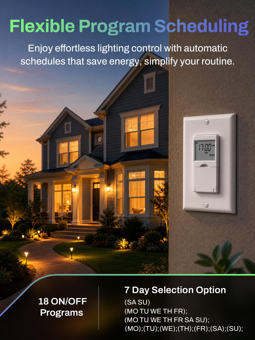 BN-LINK 7 Day Programmable in-Wall Digital Timer Switch for Lights, Fans