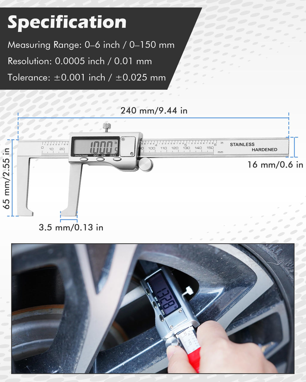 Brake Rotor Measuring Tool, Digital Caliper for Disc Brake Thickness