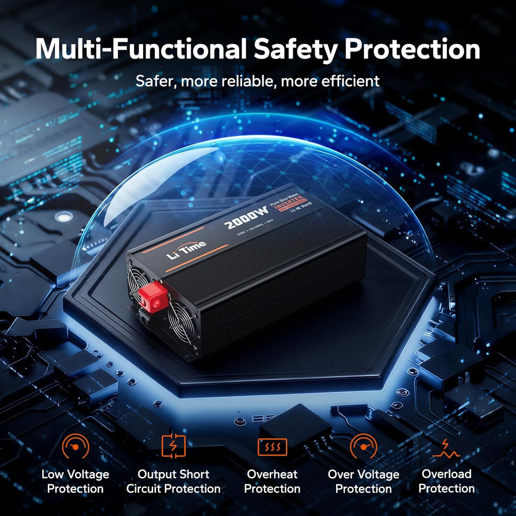 12V 2000W Power Inverter with ATS Transfer Switch, 12V DC-120V AC | 4000W Surge Power, 2 AC Output Sockets, USB &