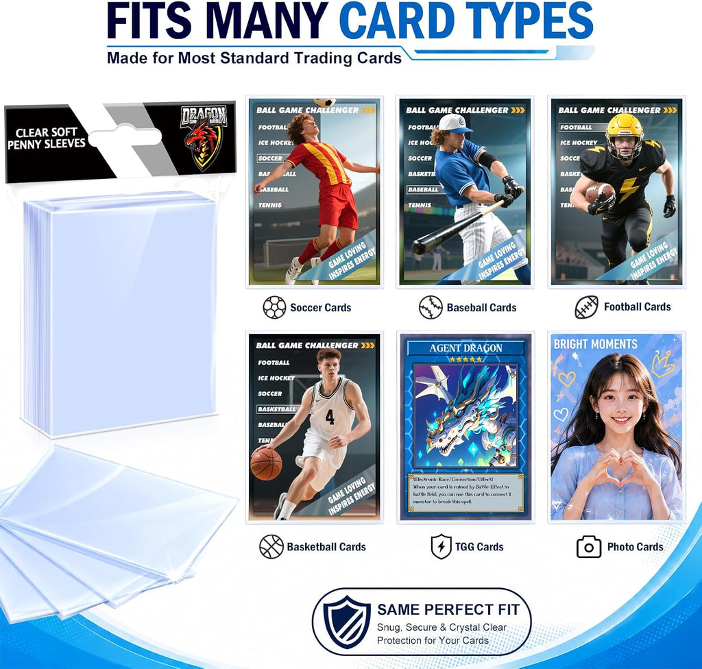 1000 Counts Card Sleeves Top Loaders for Trading Cards, Penny Soft Sleeves Baseball Card Sleeves Protectors Fit for